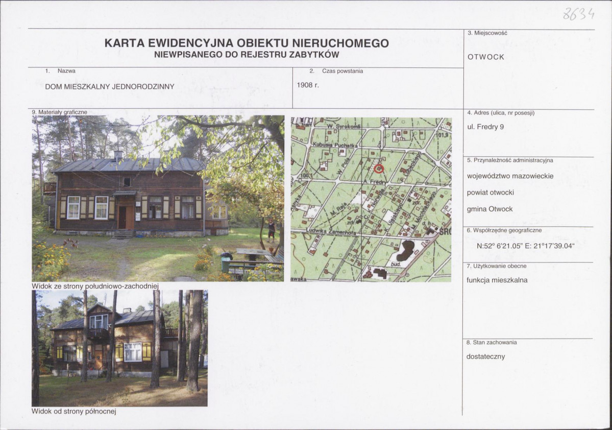KEZN - Karta obiektu niewpisanego do rejestru, skan nr 1