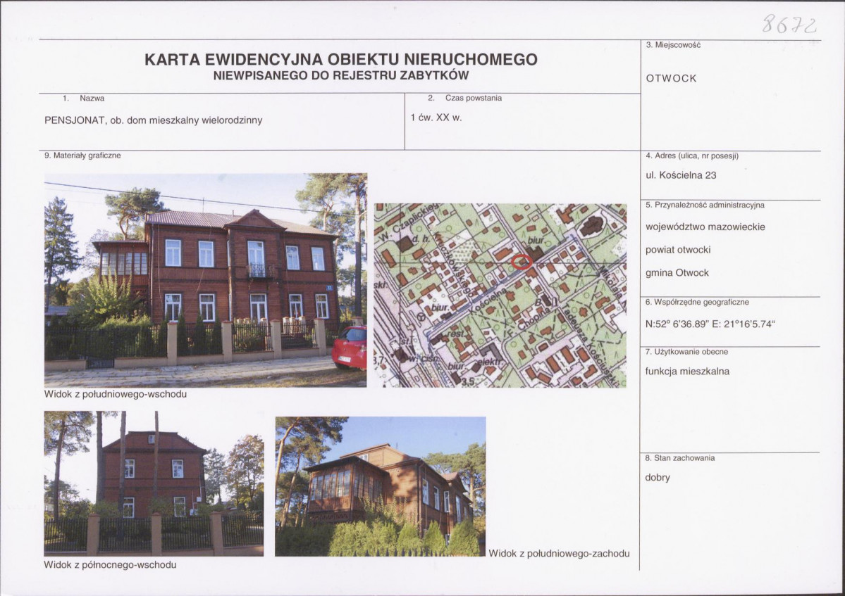 Karta obiektu niewpisanego do rejestru, skan nr 1