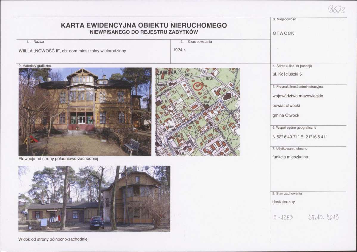 KEZN - Karta obiektu niewpisanego do rejestru, skan nr 1