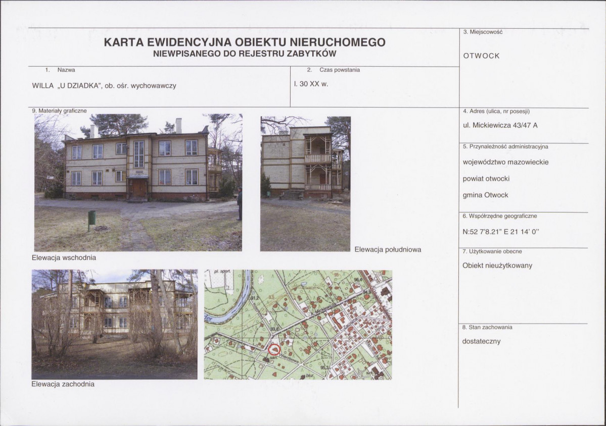 Karta obiektu niewpisanego do rejestru, skan nr 1