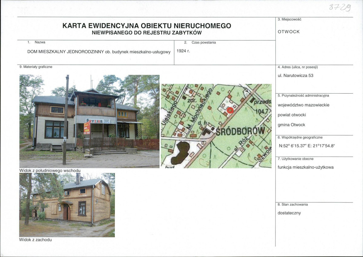 KEZN - Karta obiektu niewpisanego do rejestru, skan nr 1