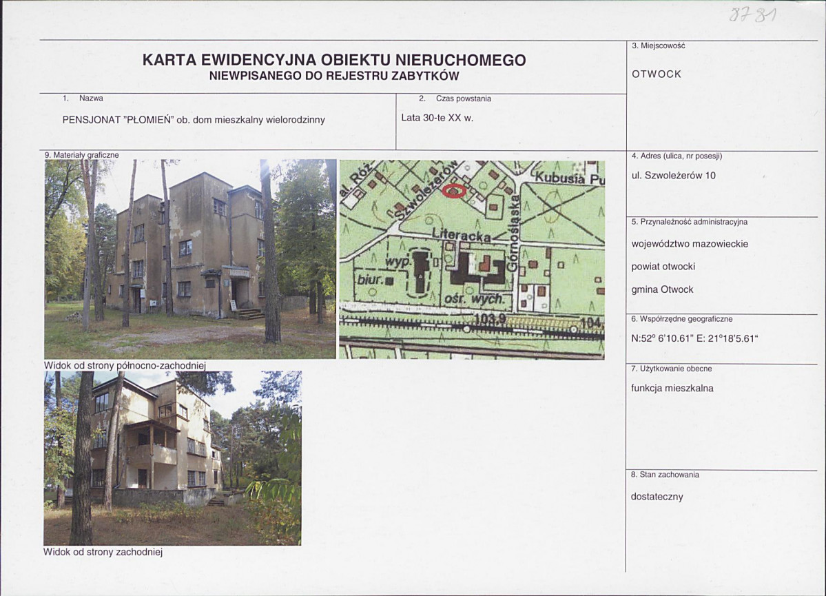 Karta obiektu niewpisanego do rejestru, skan nr 1