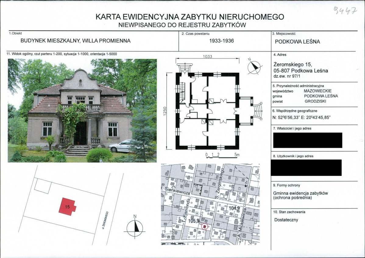 KEZN - Karta obiektu niewpisanego do rejestru, skan nr 1