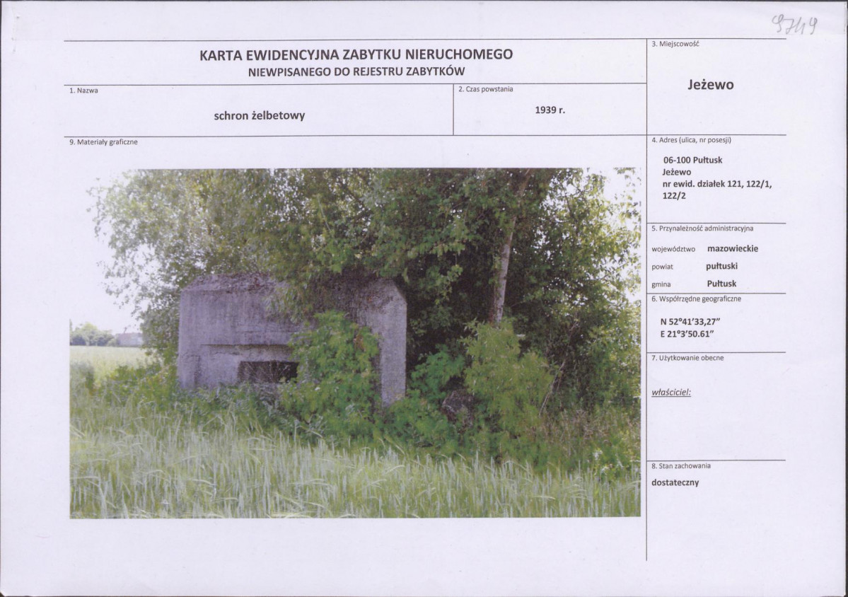 KEZN - Karta obiektu niewpisanego do rejestru, skan nr 1