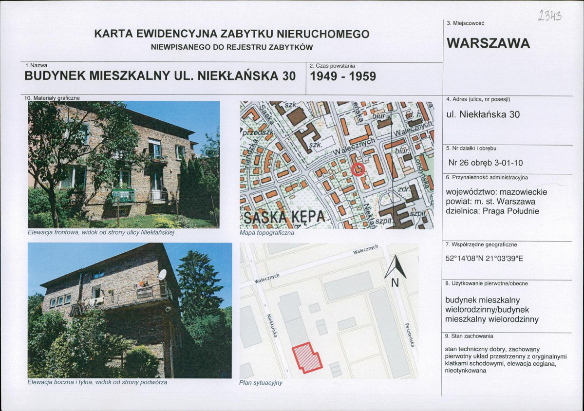 Karta obiektu niewpisanego do rejestru, skan nr 1