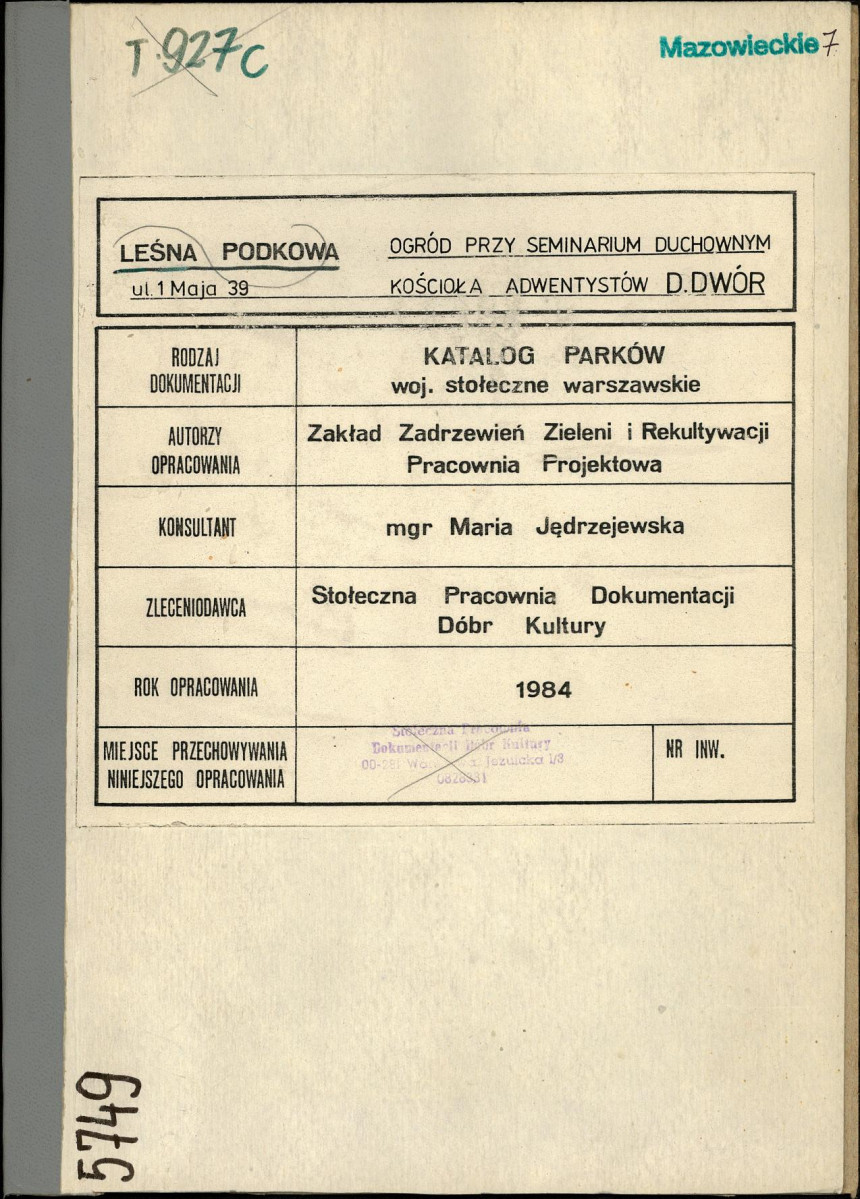 EP - Ewidencja parkowa, skan nr 1