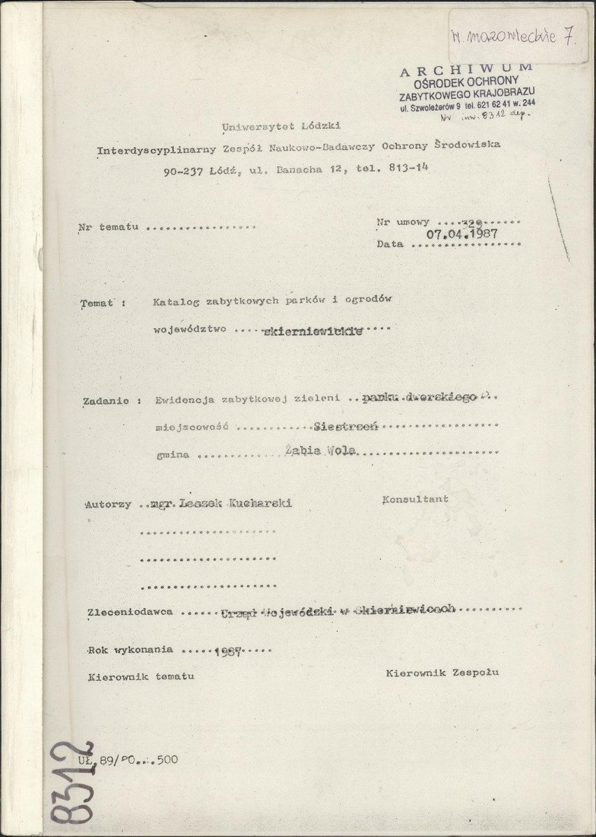 EP - Ewidencja parkowa, skan nr 1