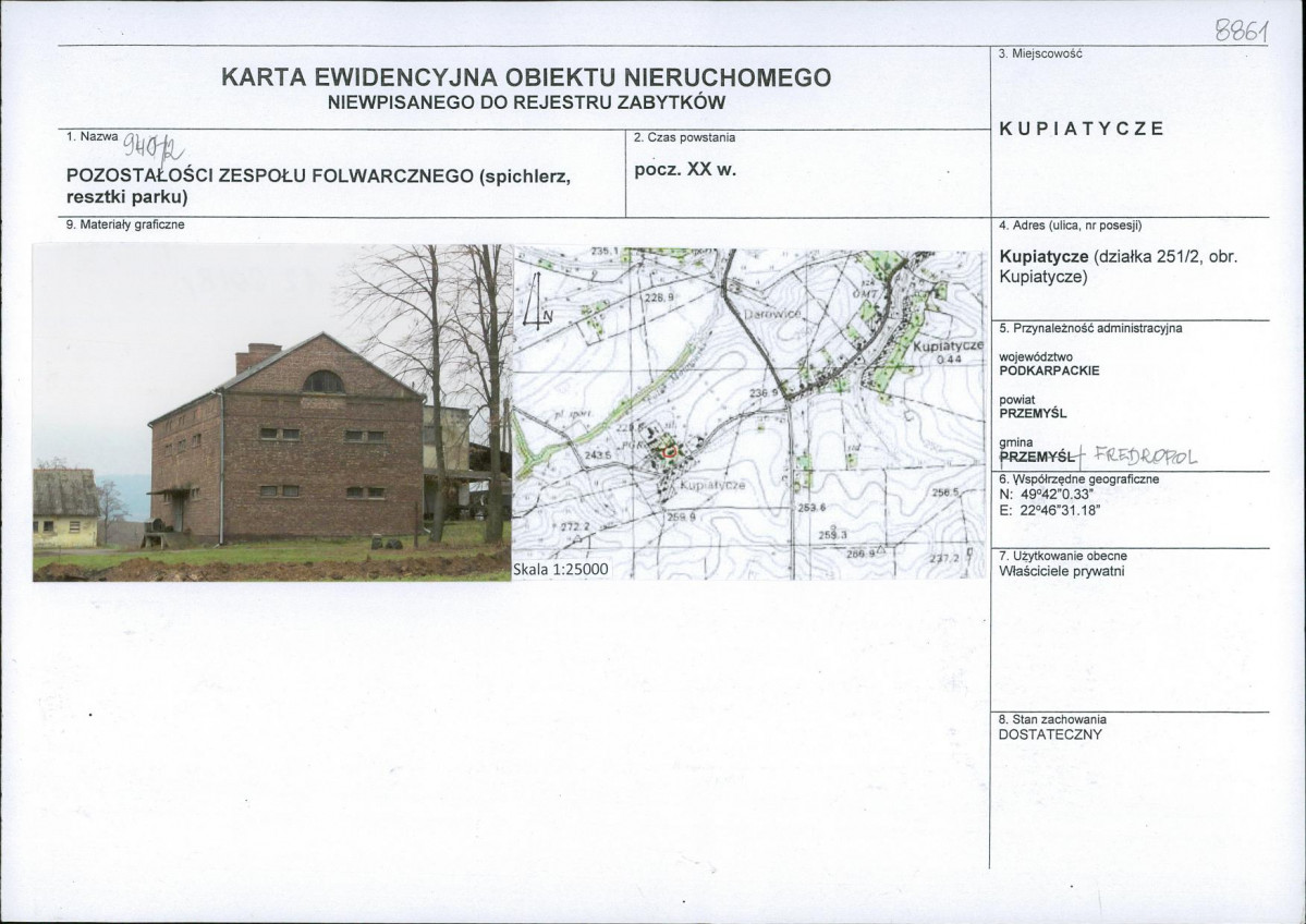 Karta obiektu niewpisanego do rejestru, skan nr 1