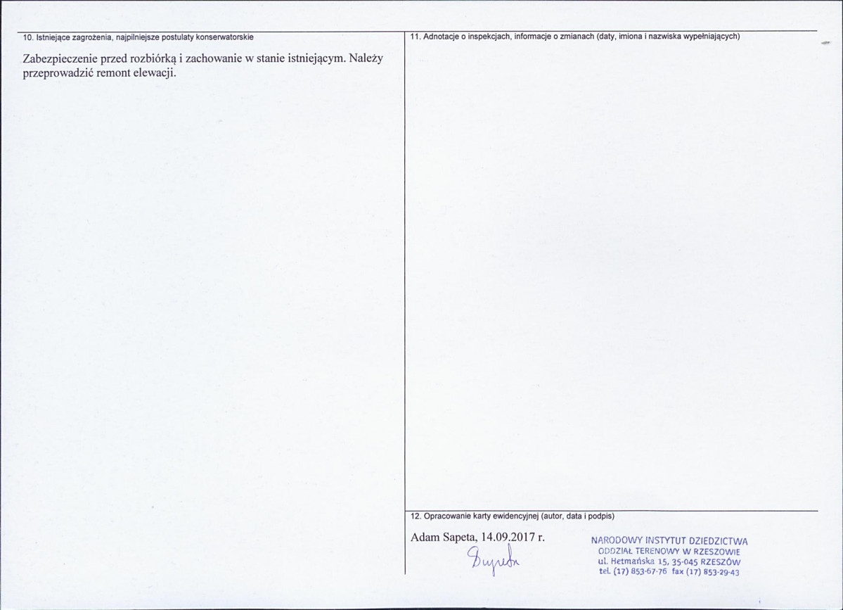 Karta obiektu niewpisanego do rejestru, skan nr 2
