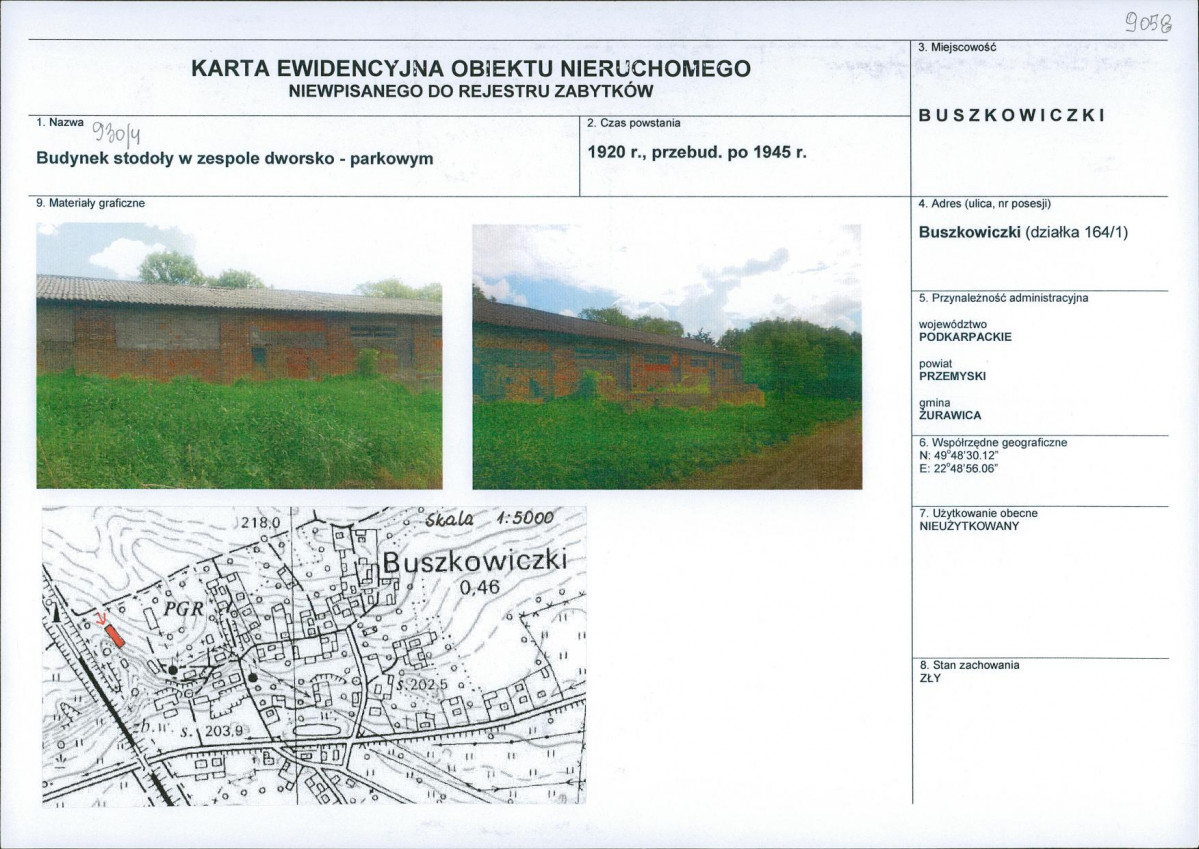 Karta obiektu niewpisanego do rejestru, skan nr 1