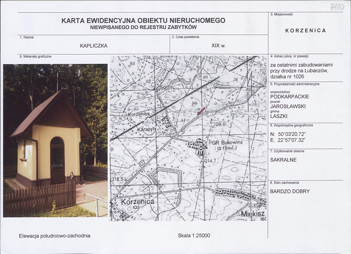 Karta obiektu niewpisanego do rejestru, skan nr 1