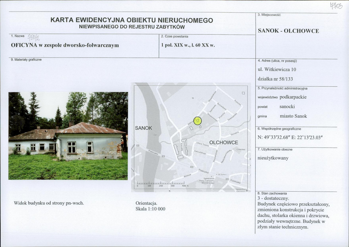Karta obiektu niewpisanego do rejestru, skan nr 1