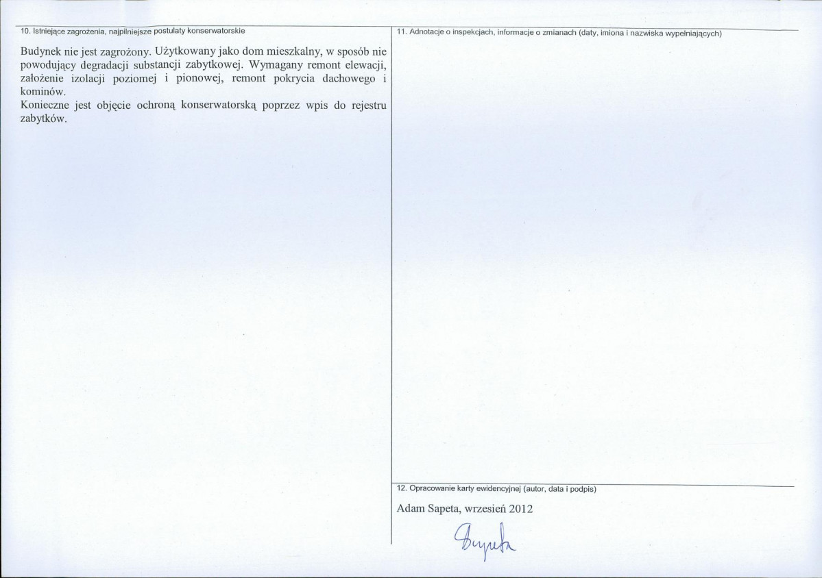 Karta obiektu niewpisanego do rejestru, skan nr 2