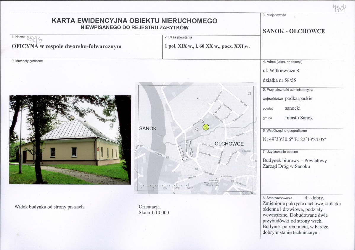 Karta obiektu niewpisanego do rejestru, skan nr 1