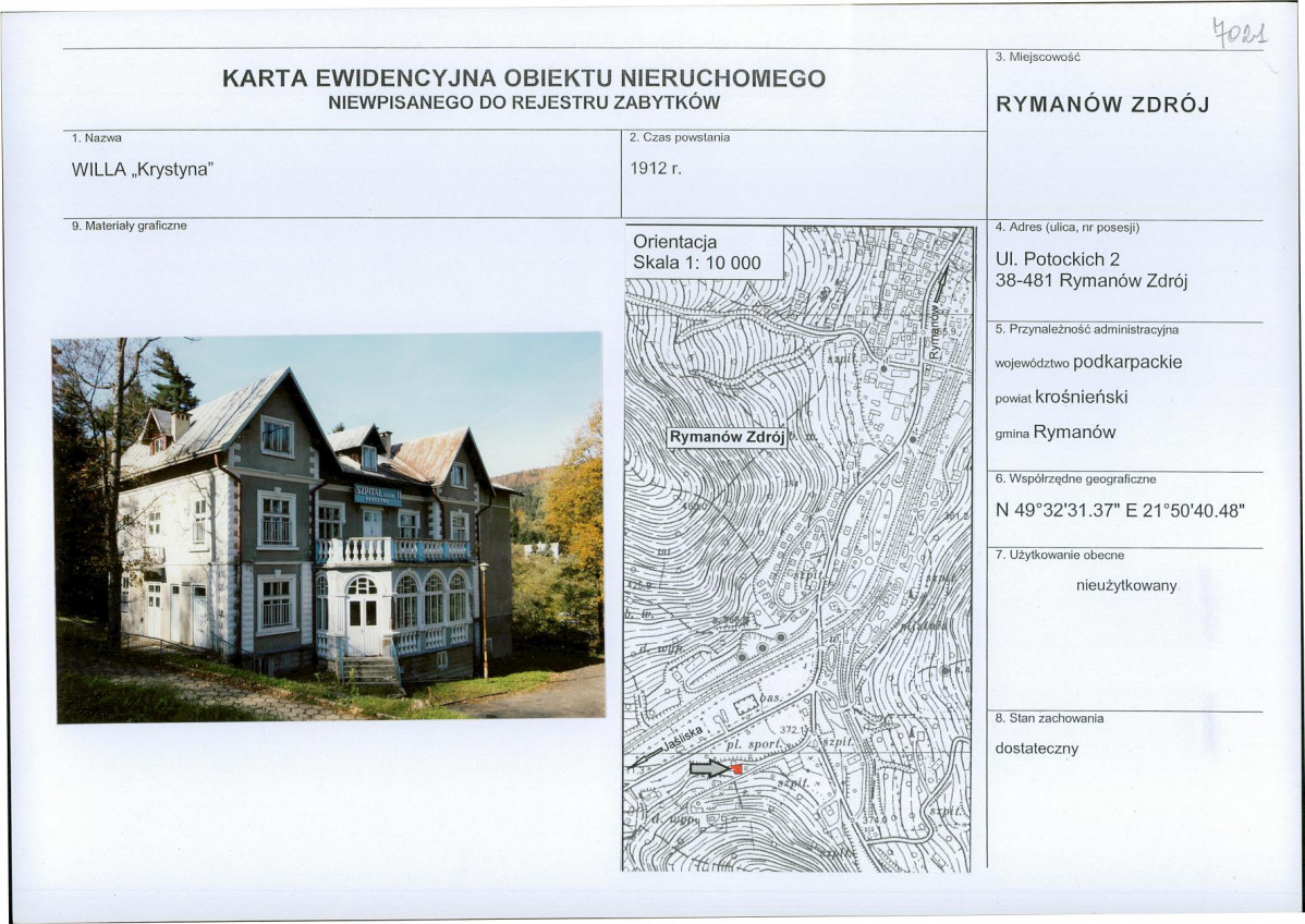 Karta obiektu niewpisanego do rejestru, skan nr 1