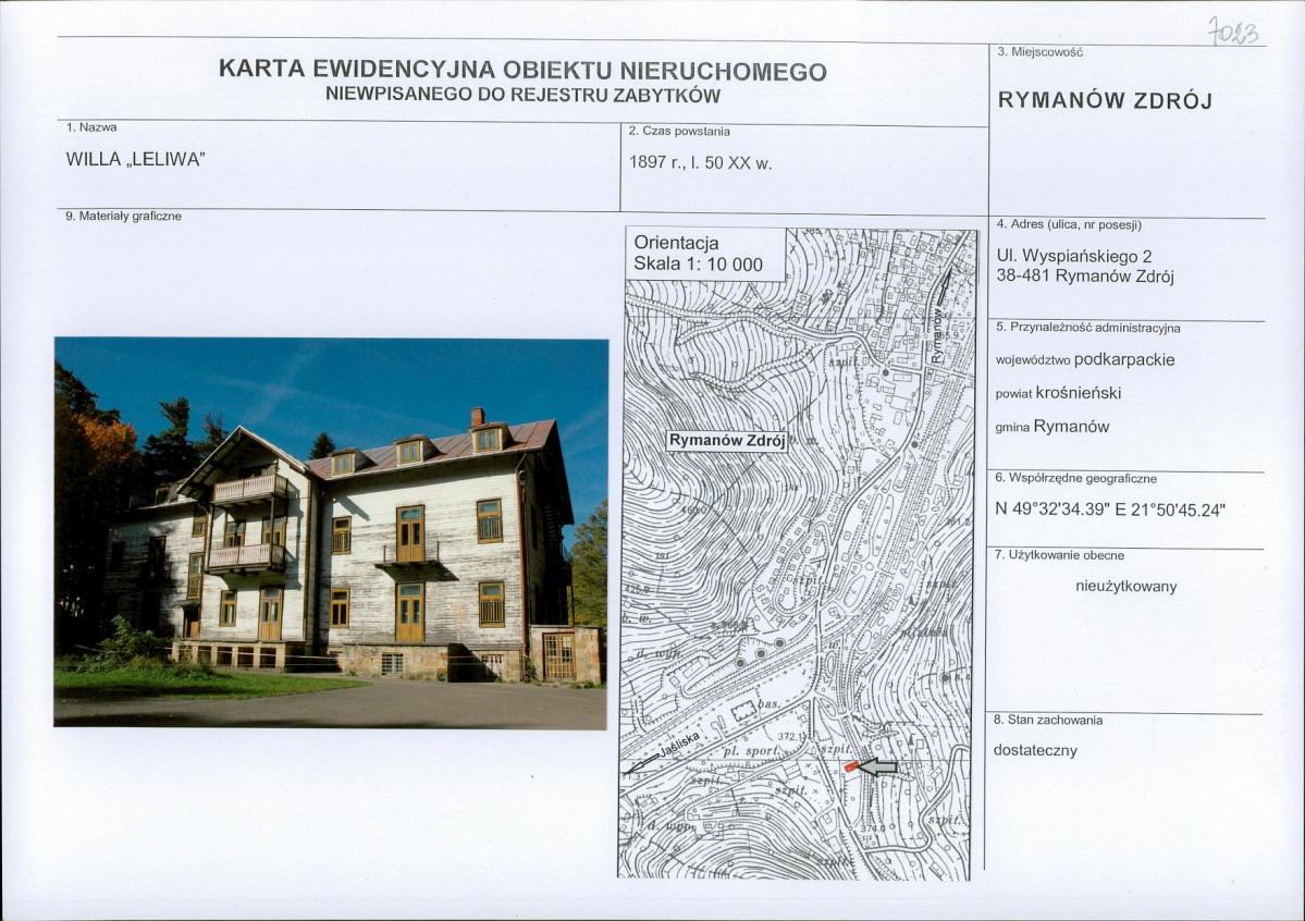 Karta obiektu niewpisanego do rejestru, skan nr 1