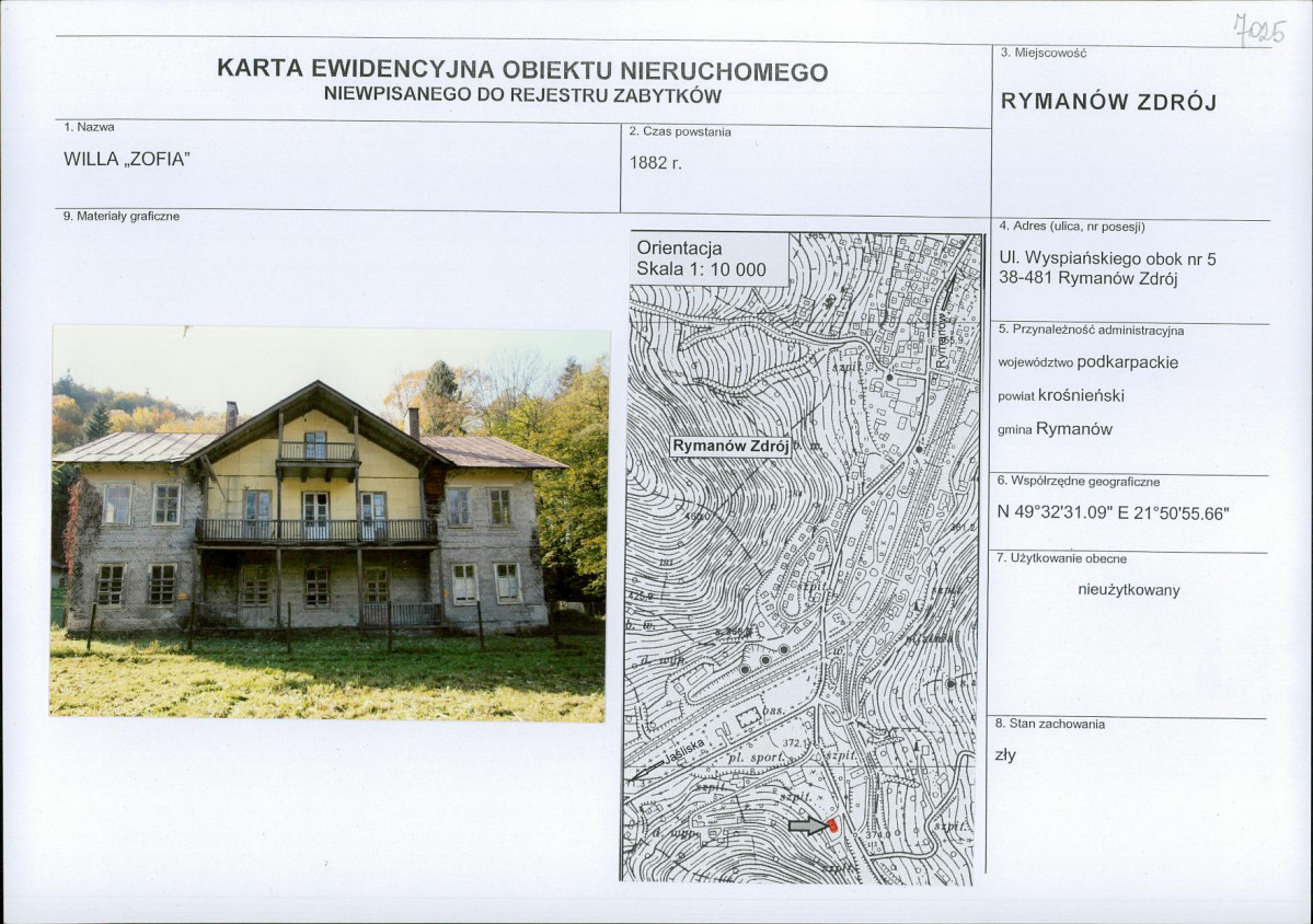 Karta obiektu niewpisanego do rejestru, skan nr 1