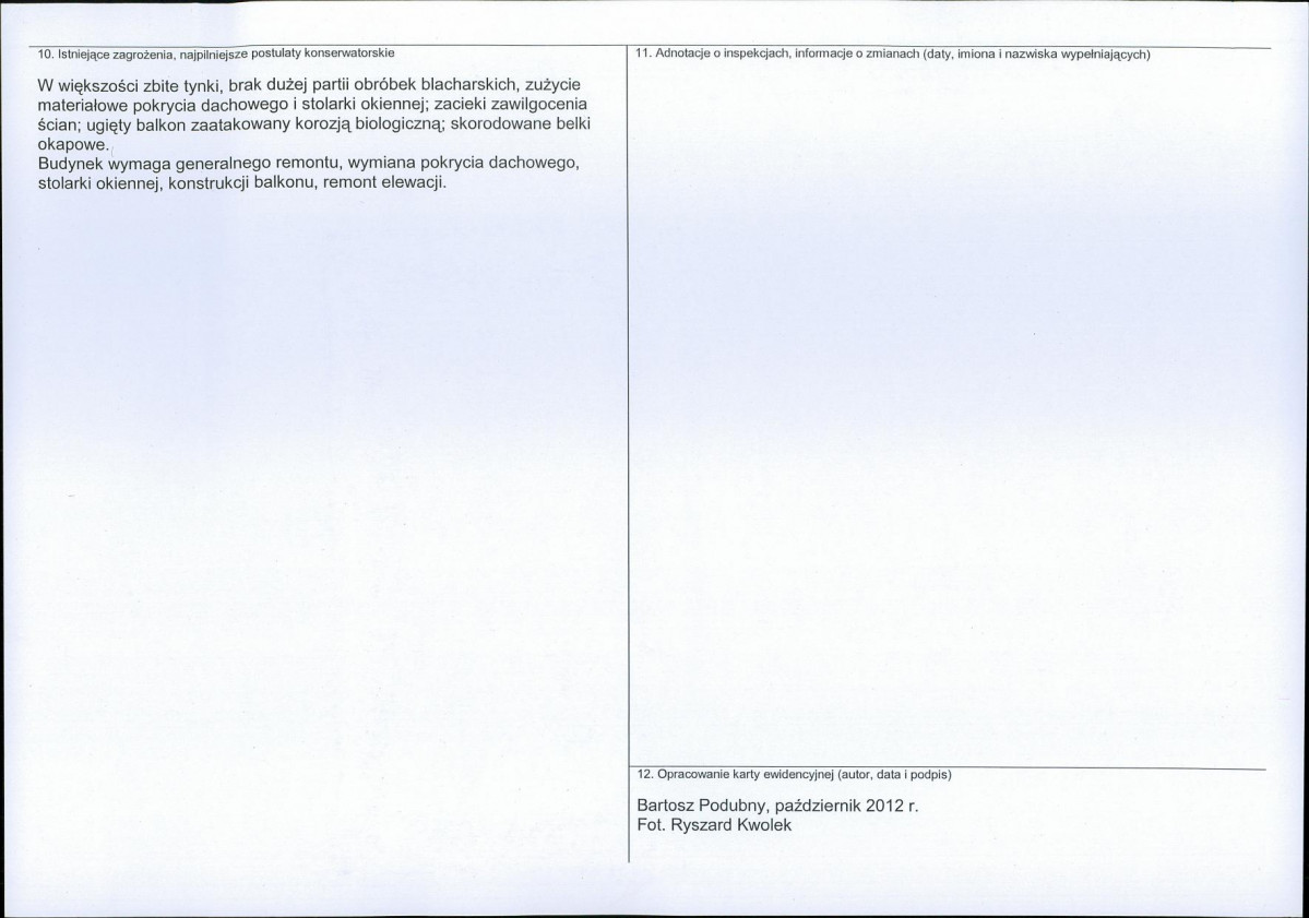 Karta obiektu niewpisanego do rejestru, skan nr 2