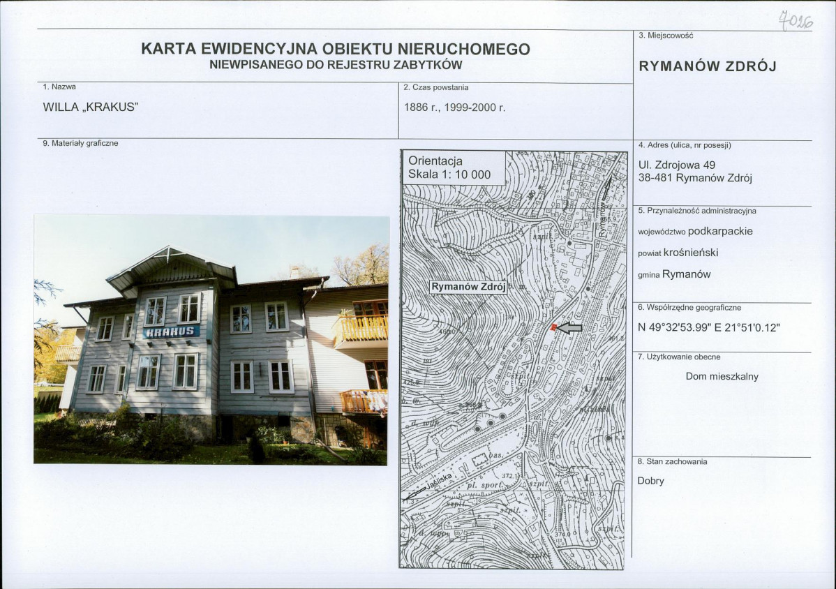 Karta obiektu niewpisanego do rejestru, skan nr 1