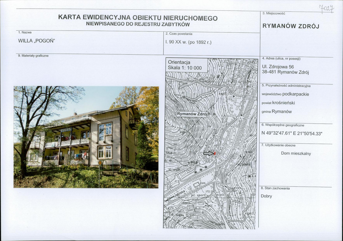 Karta obiektu niewpisanego do rejestru, skan nr 1