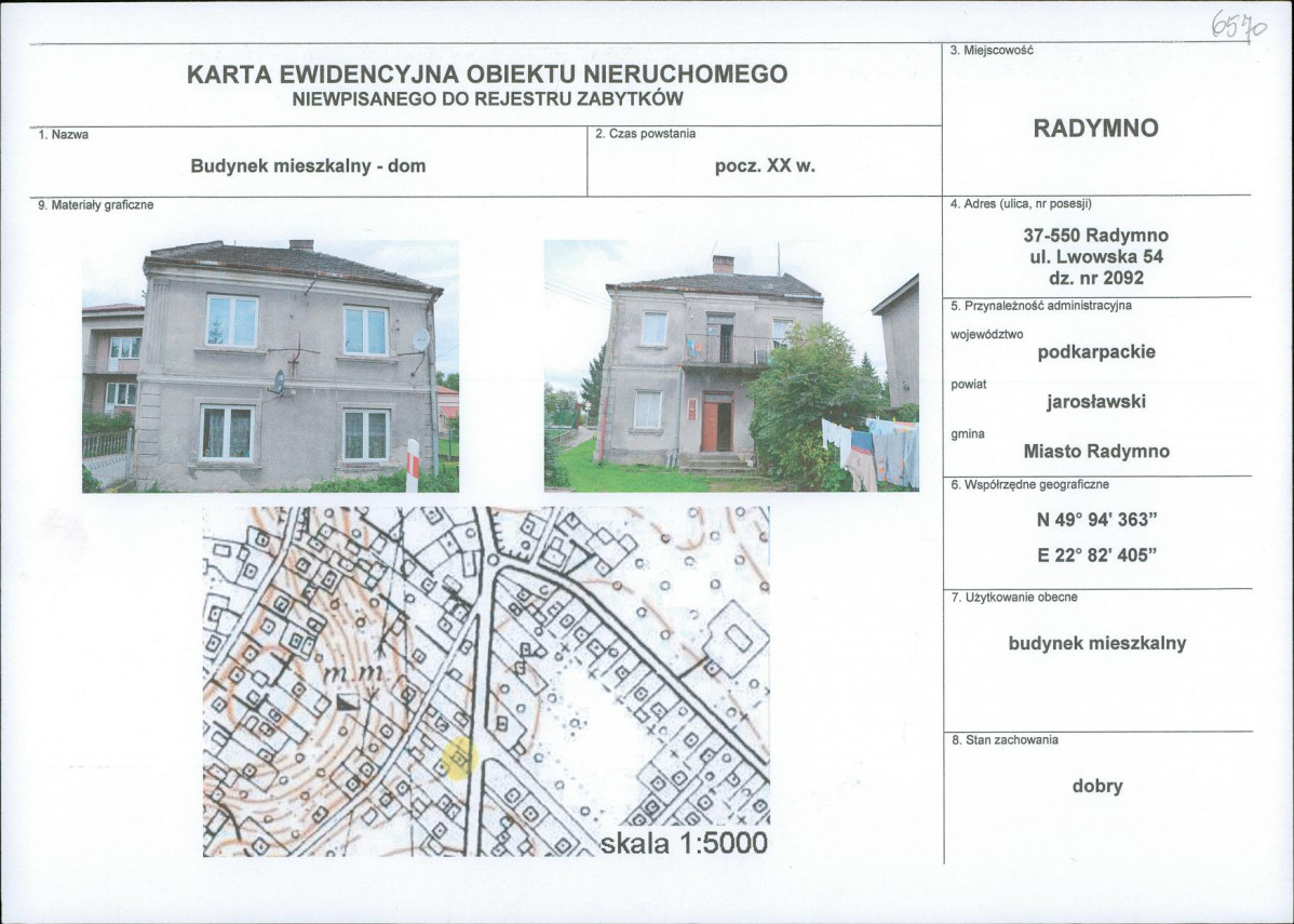 Karta obiektu niewpisanego do rejestru, skan nr 1