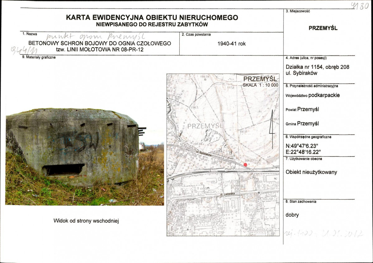 Karta obiektu niewpisanego do rejestru, skan nr 1