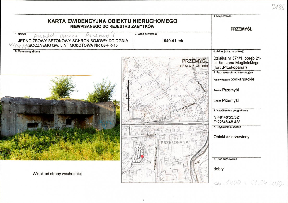 Karta obiektu niewpisanego do rejestru, skan nr 1