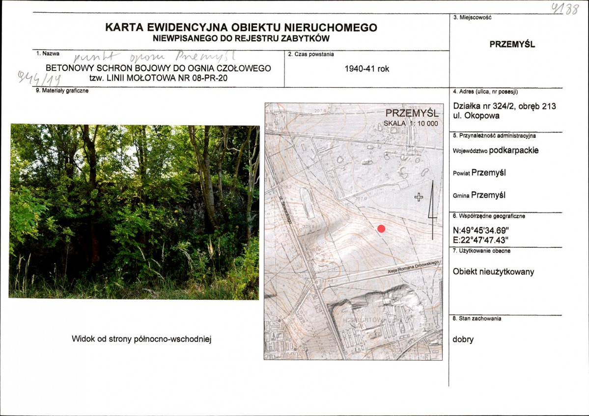 Karta obiektu niewpisanego do rejestru, skan nr 1