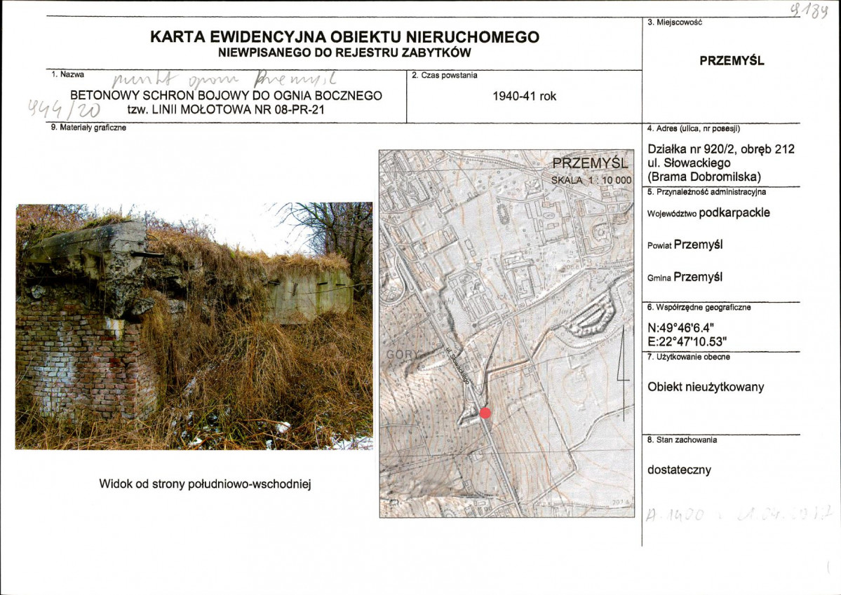 Karta obiektu niewpisanego do rejestru, skan nr 1