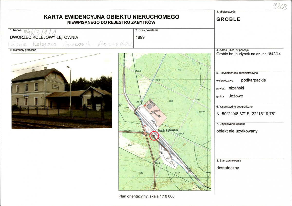 Karta obiektu niewpisanego do rejestru, skan nr 1