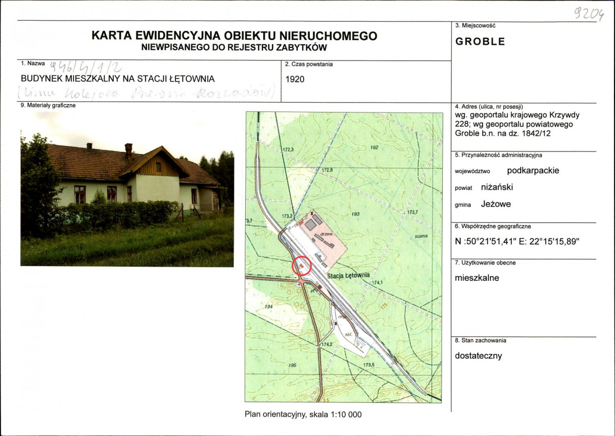 Karta obiektu niewpisanego do rejestru, skan nr 1