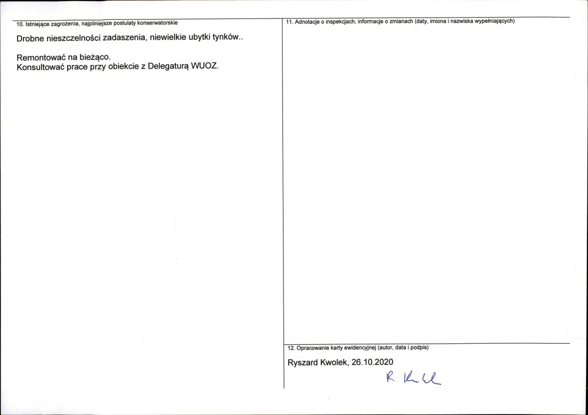 Karta obiektu niewpisanego do rejestru, skan nr 2