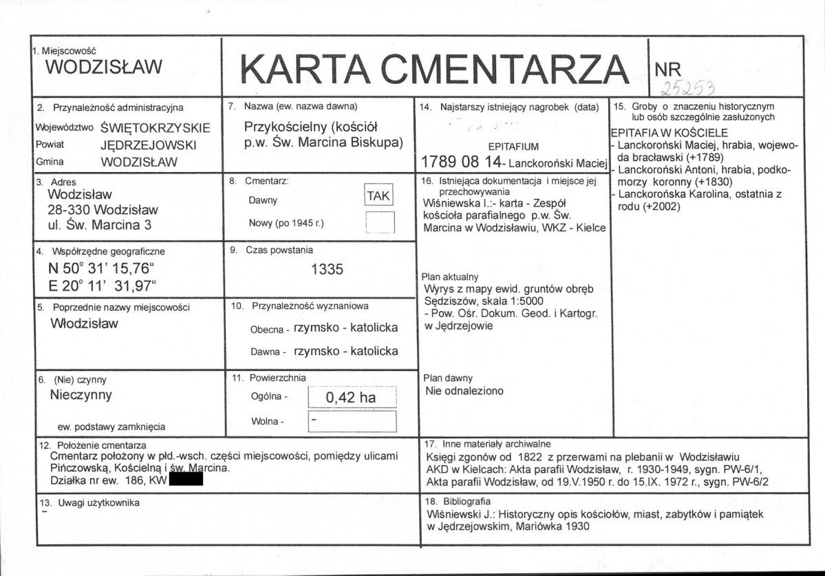 KC - Karta cmentarza, skan nr 1