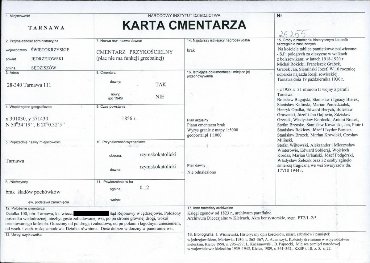 KC - Karta cmentarza, skan nr 1