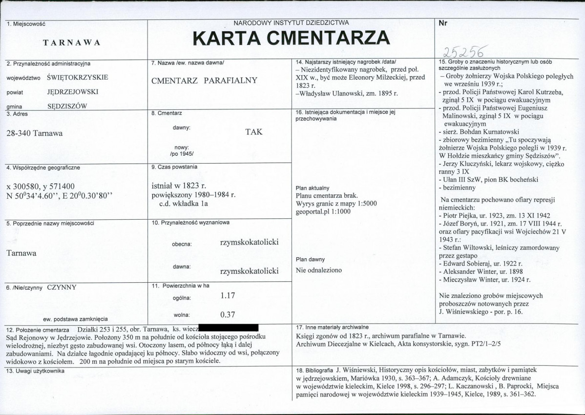 KC - Karta cmentarza, skan nr 1
