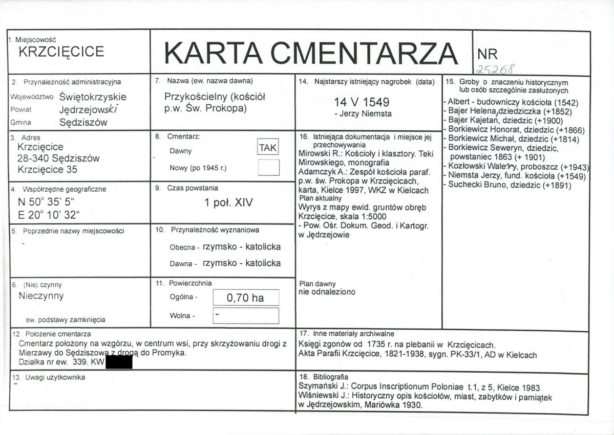 KC - Karta cmentarza, skan nr 1