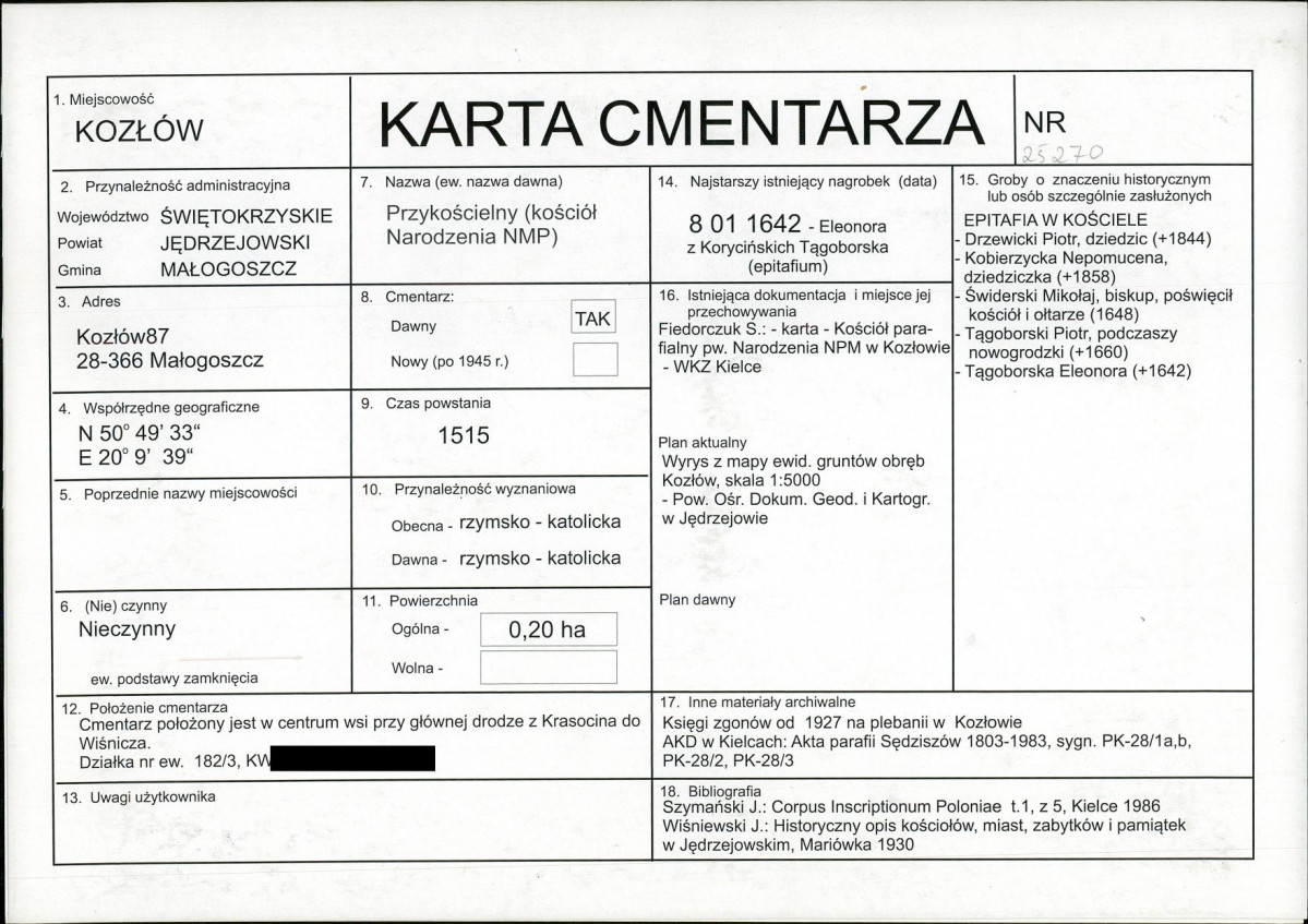 KC - Karta cmentarza, skan nr 1