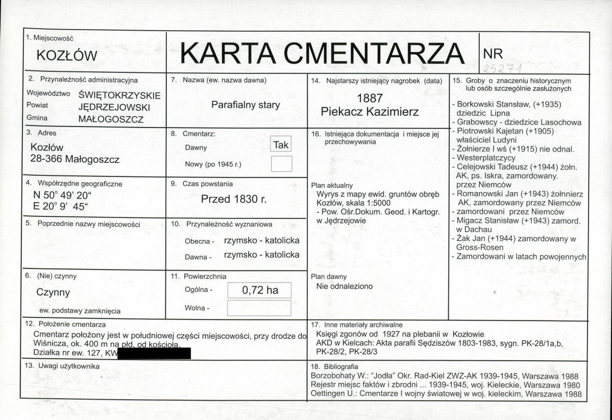 KC - Karta cmentarza, skan nr 1