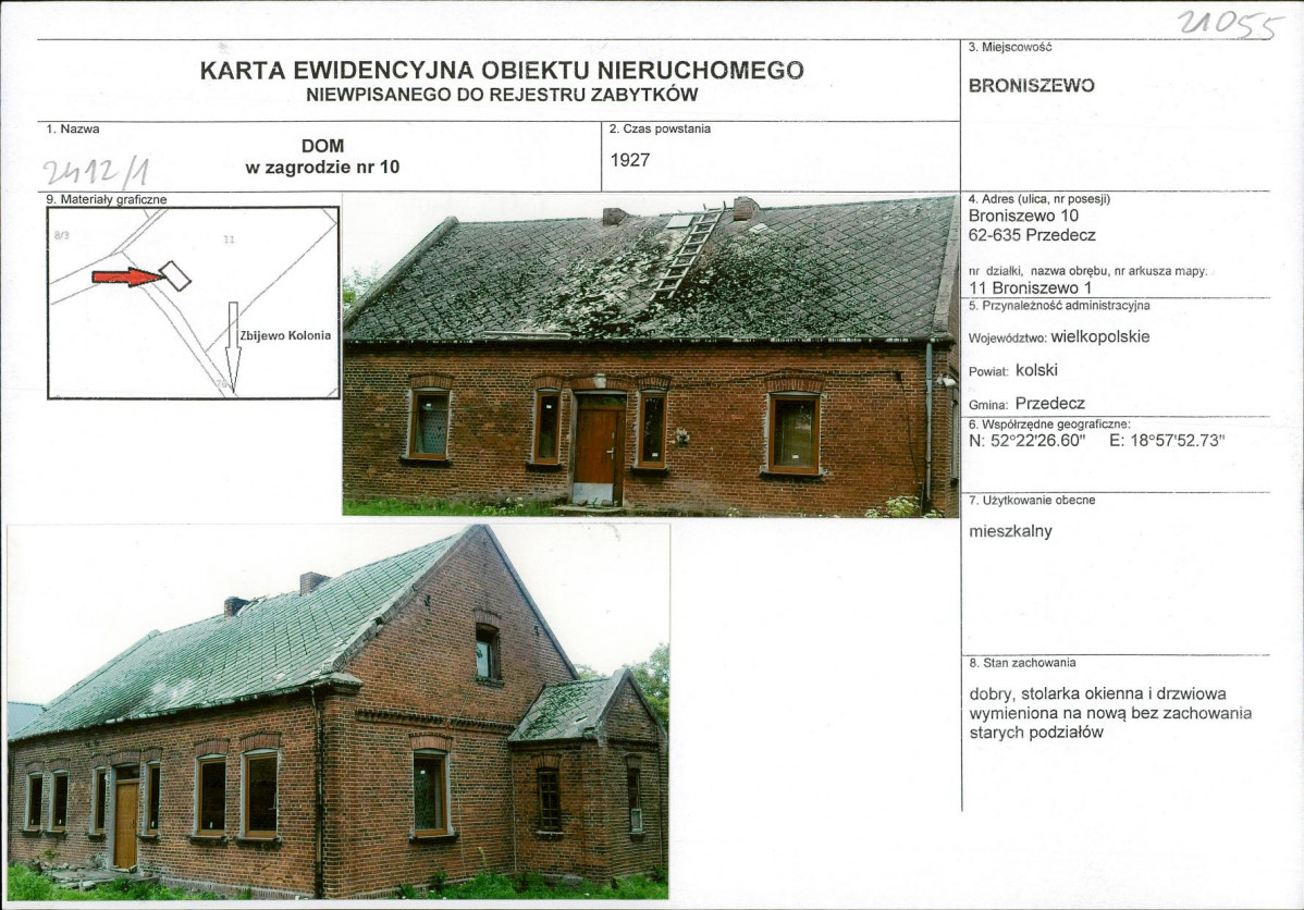 Karta obiektu niewpisanego do rejestru, skan nr 1