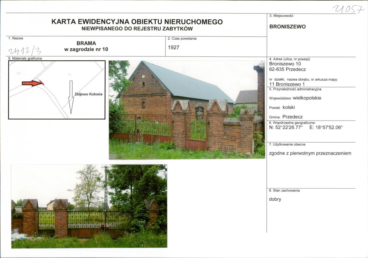 Karta obiektu niewpisanego do rejestru, skan nr 1