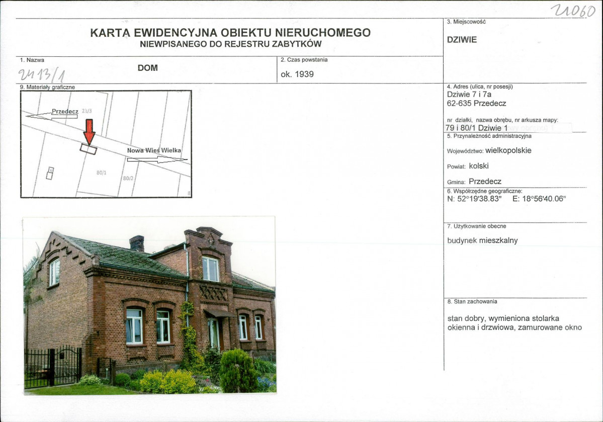 Karta obiektu niewpisanego do rejestru, skan nr 1