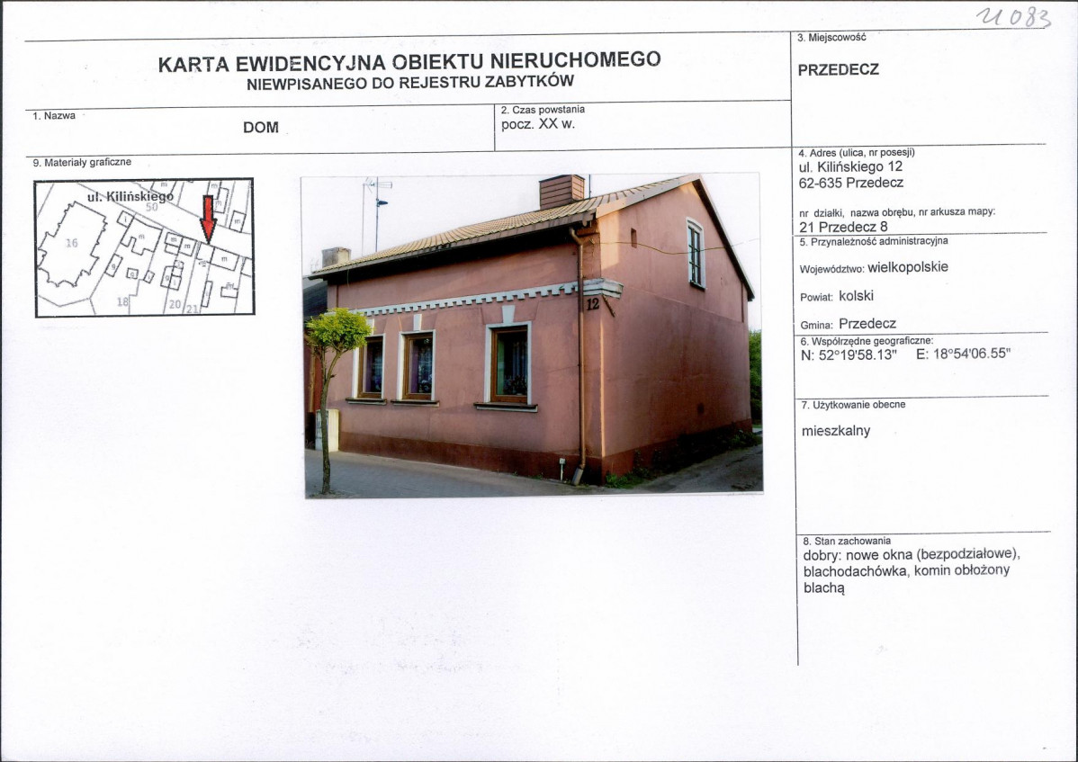 Karta obiektu niewpisanego do rejestru, skan nr 1