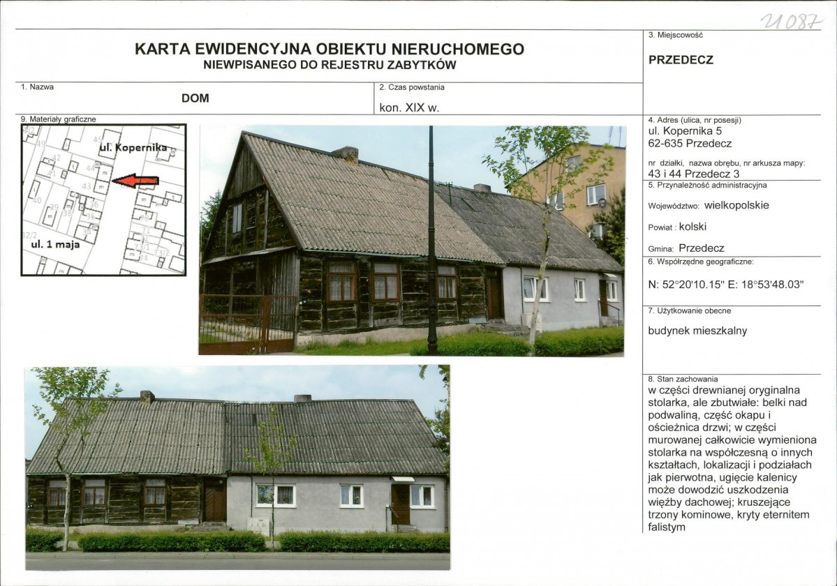 Karta obiektu niewpisanego do rejestru, skan nr 1
