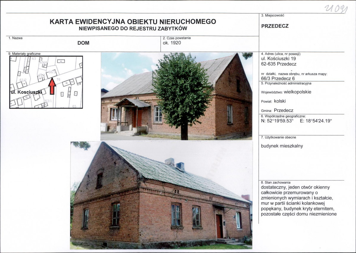 Karta obiektu niewpisanego do rejestru, skan nr 1
