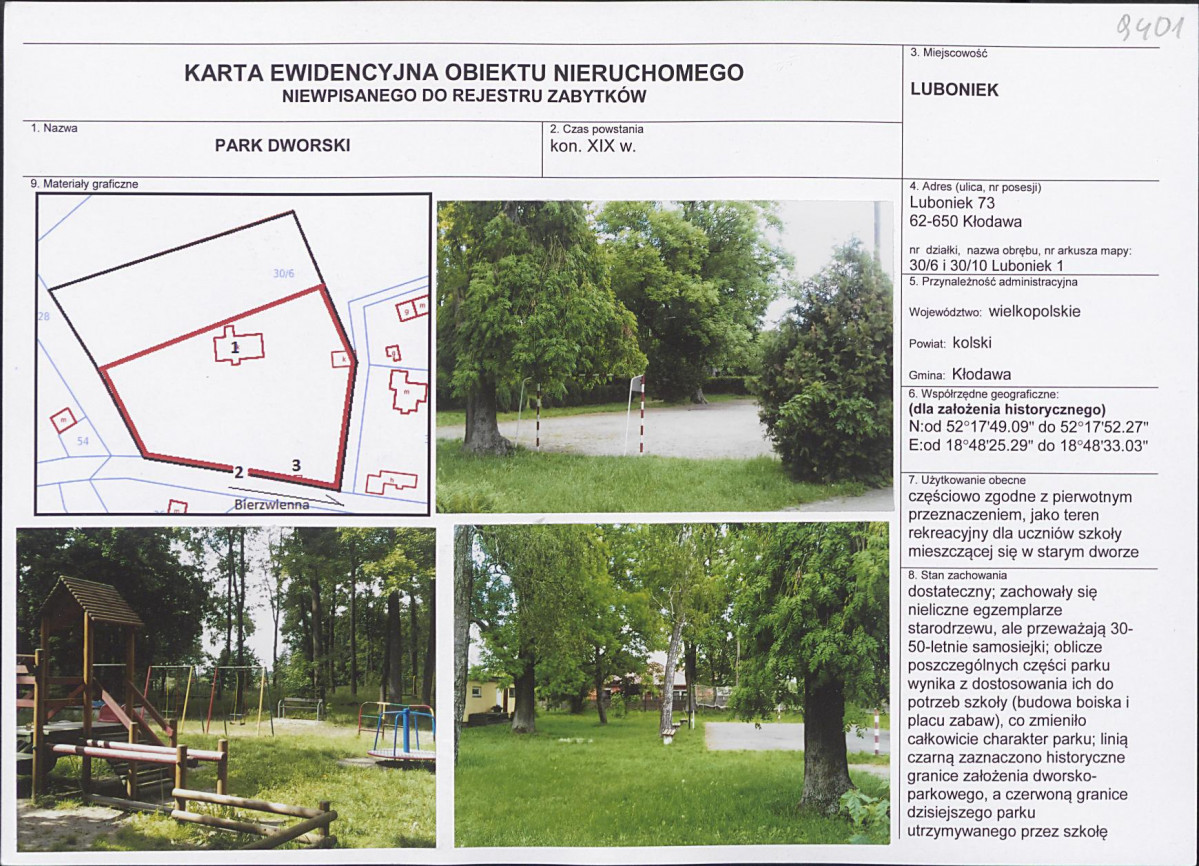 Karta obiektu niewpisanego do rejestru, skan nr 1
