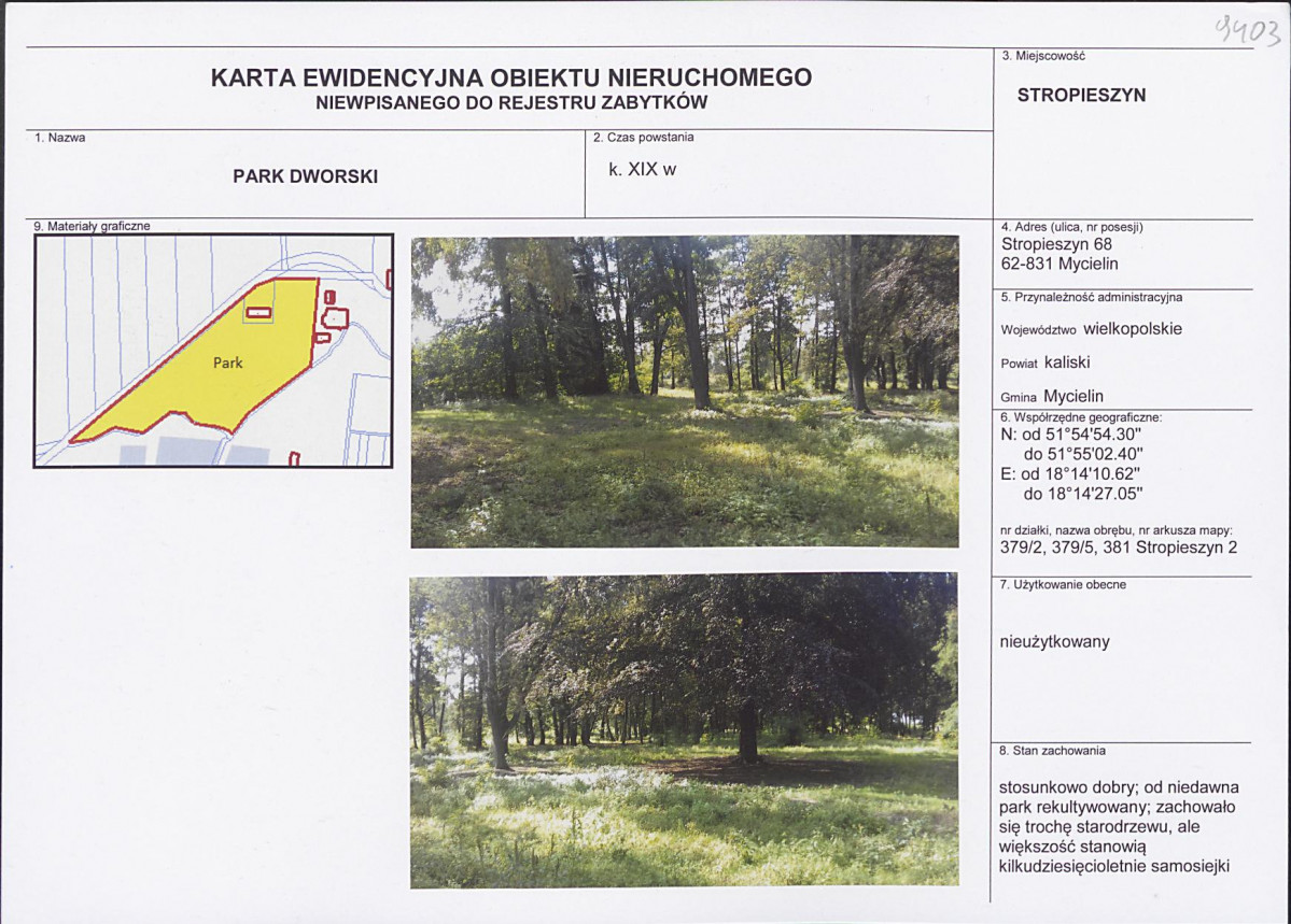Karta obiektu niewpisanego do rejestru, skan nr 1