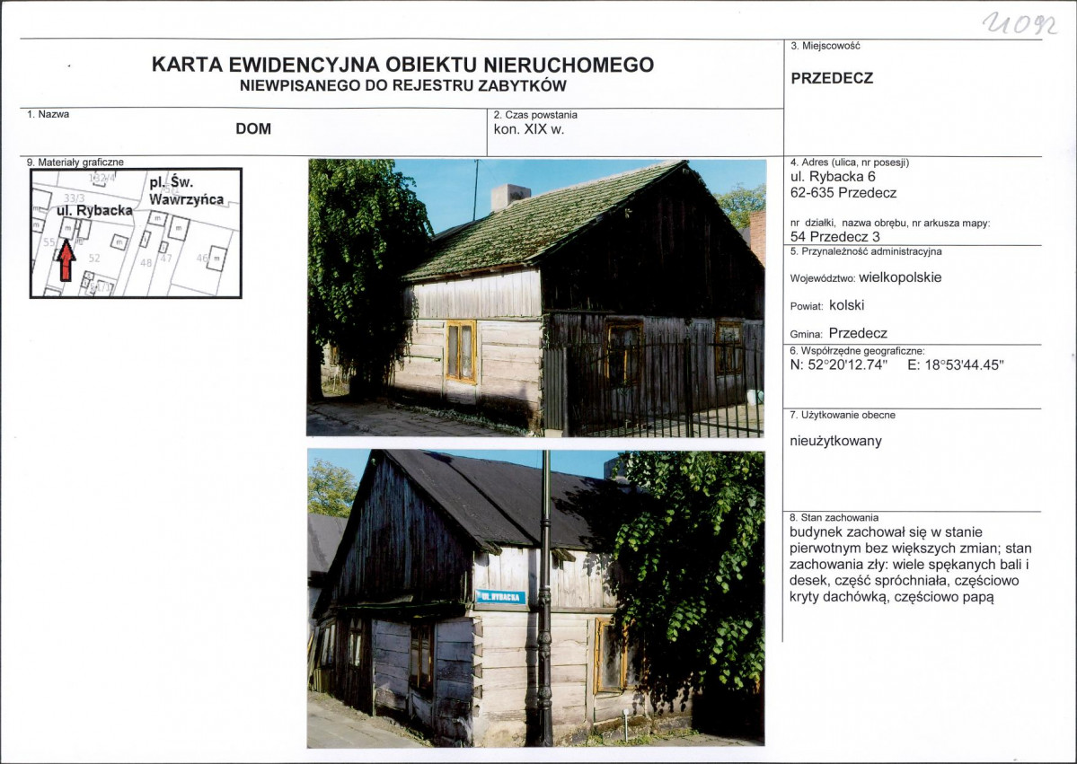 Karta obiektu niewpisanego do rejestru, skan nr 1