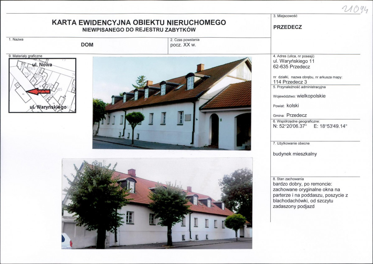 Karta obiektu niewpisanego do rejestru, skan nr 1
