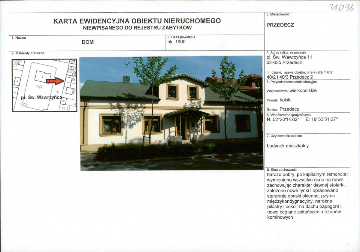 Karta obiektu niewpisanego do rejestru, skan nr 1