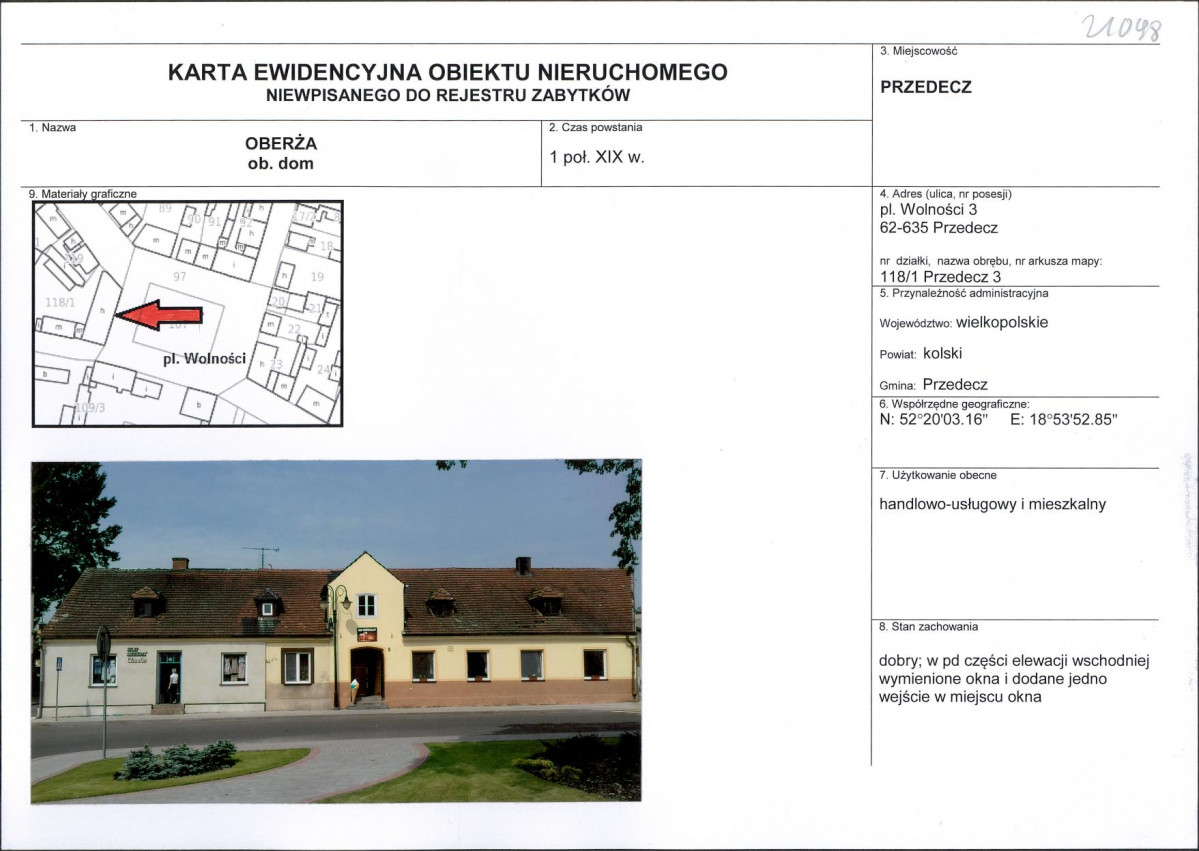 Karta obiektu niewpisanego do rejestru, skan nr 1